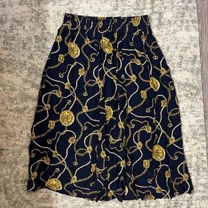 Vintage Navy Skirt with Gold Chain Design